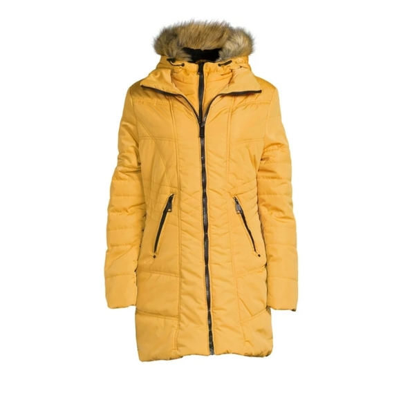 Quilted Puffer Coat in Warm Yellow Mustard - Picture 2 of 3